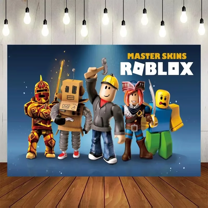 Roblox الأولاد خلفية حفلة عيد ميلاد الديكور الخلفيات كعكة الجدول هدية ديكور خلفية ملصق لعبة استحمام الطفل لوازم الحفلات #2