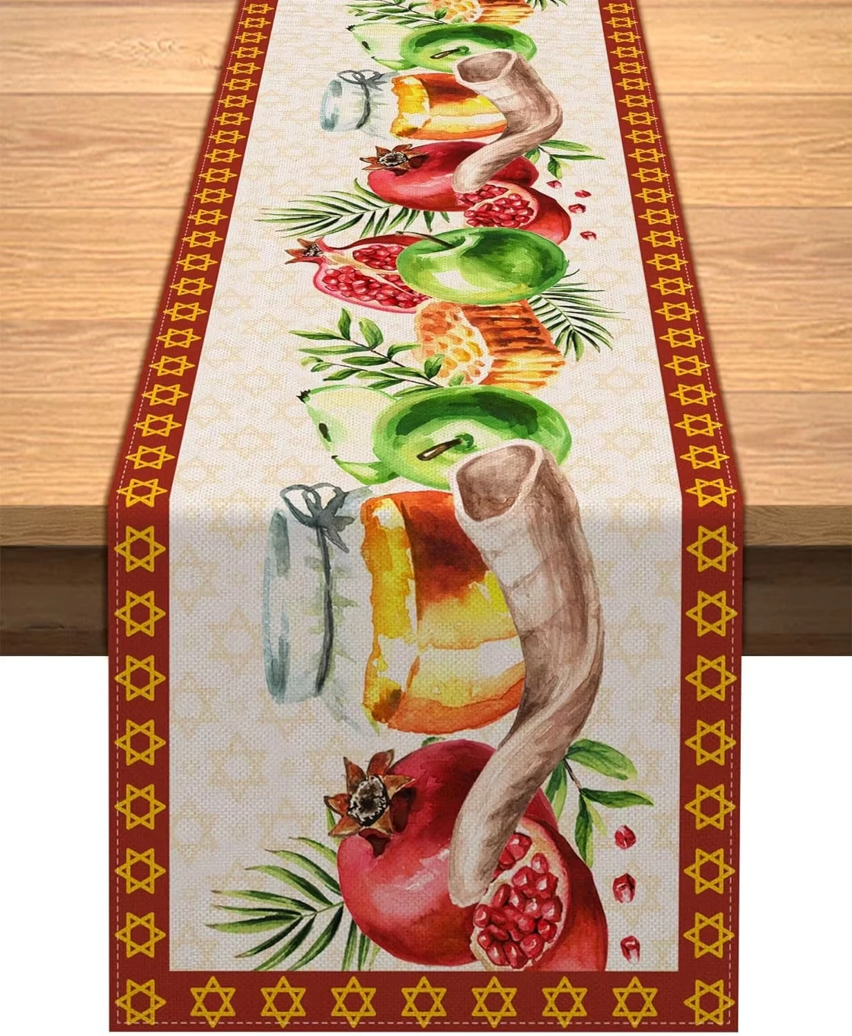 Rosh Hashanah Linen Table Runner Jewish New Year Table Decor Reusable Farmhouse Shana Tova Kitchen Table Runner Party Decoration