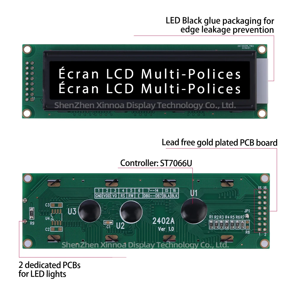 Multi Language Module Serial Port Screen ST7066U BTN Black Film White Text European 2402A COB Monochrome Character Screen