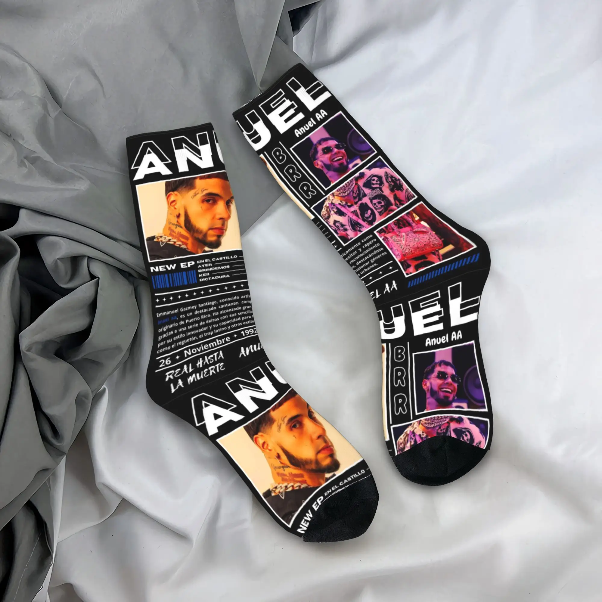 

Рэпер ANUEL AA Real Hastala Muerte Tour 2025 Новые носки для альбомов Осенние чулки Мужские носки высокого качества Спортивные противоскользящие носки