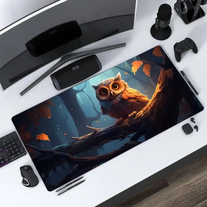 

Owl desk mat, computer mechanical keyboard and mousepad, high-quality rubber material, washable carpet, high-definition printing