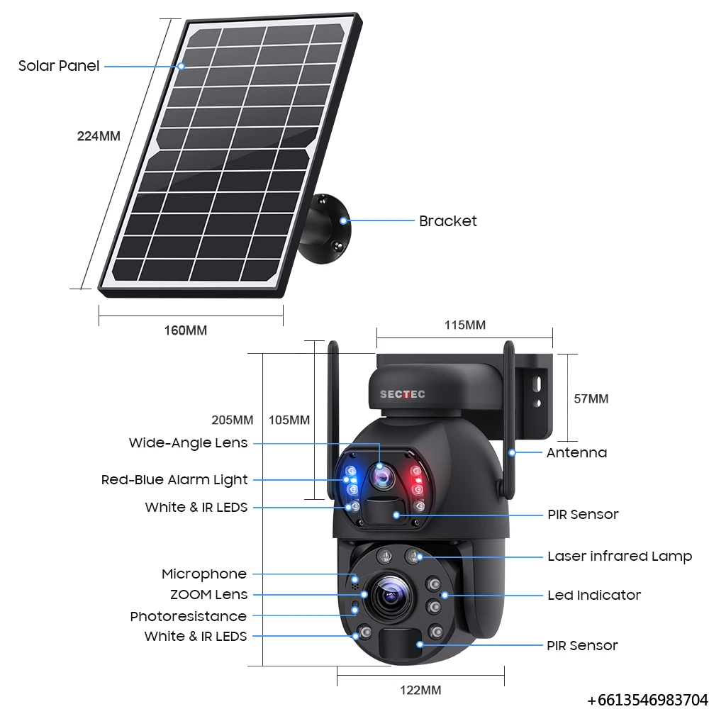 SECTEC 12MP Outdoor 4G Solar Powered CCTV Camera 36X/50X Optical 7/24 AOV Two-Way Audio Wireless Solar Security PTZ Camera