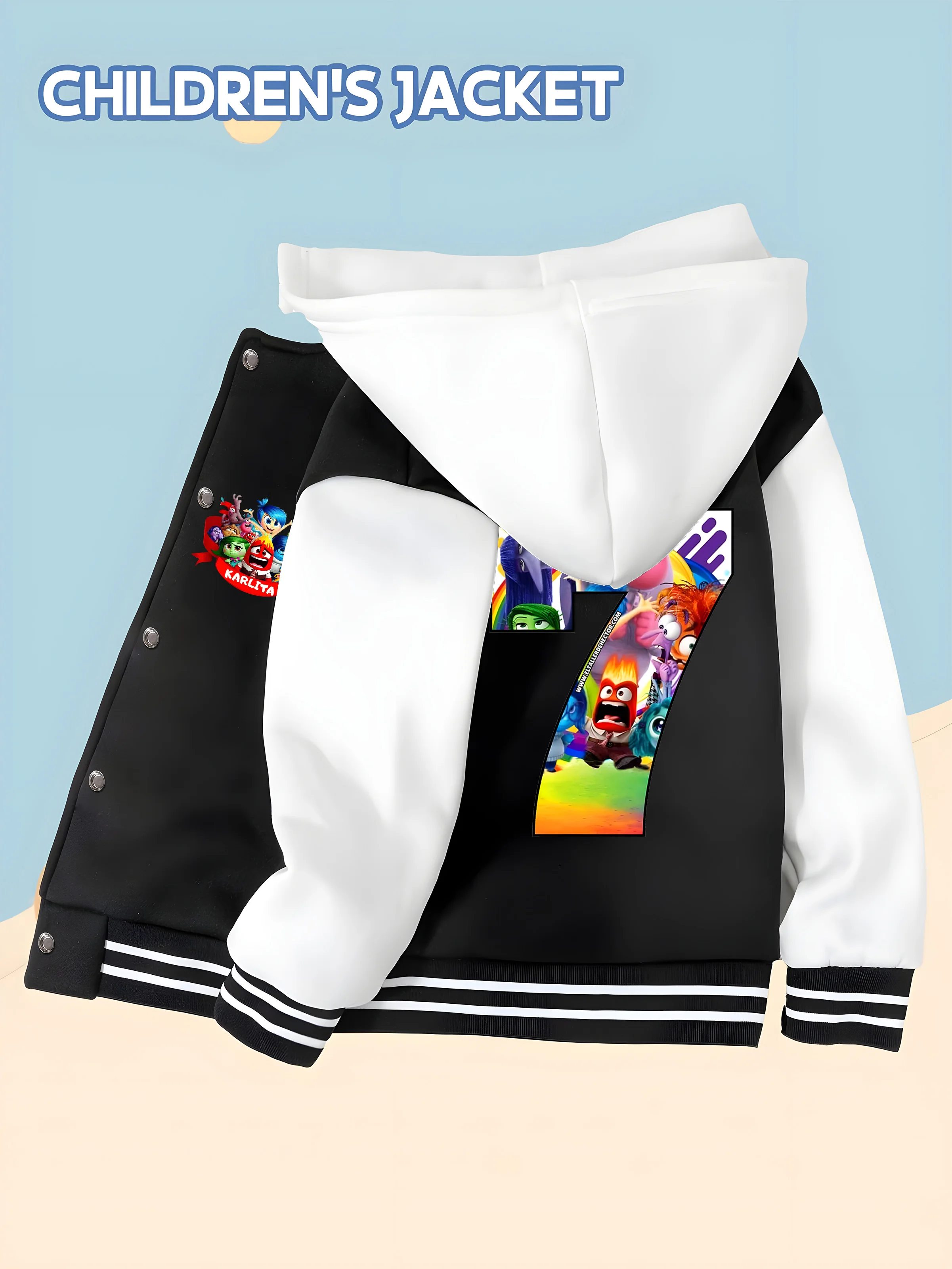 

MINISO Disney Inside Out Kids Jacket - Emoji print creates a fun look, perfect for casual and comfortable everyday wear.