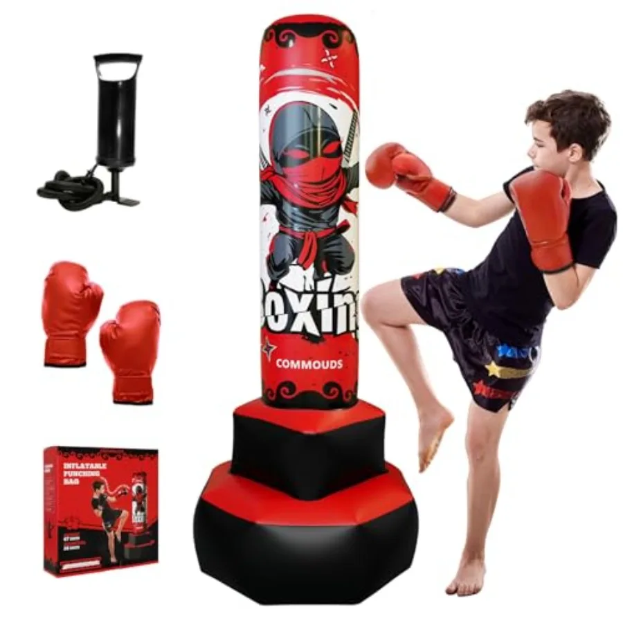 

67inch Punching Bag for,Inflatable Boxing Set with Gloves, Fast Rebound Punching Bag for Practicing Karate, Taekwondo, MMA, Chr