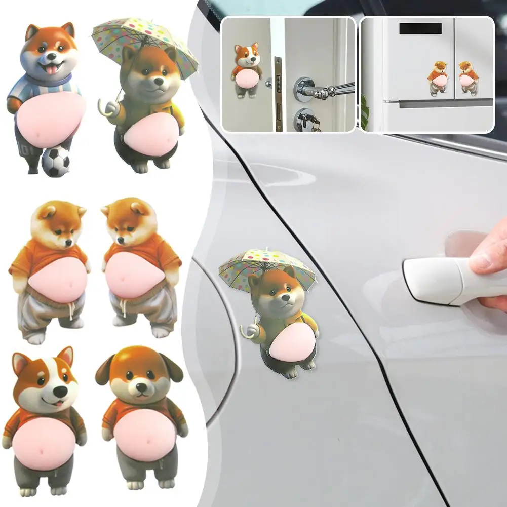

1 Pair 3D Shiba Inu Belly Sticker Squeezable Silicone For Phone Case Decor Soft Pink Background Cute Dog Decor Sticker