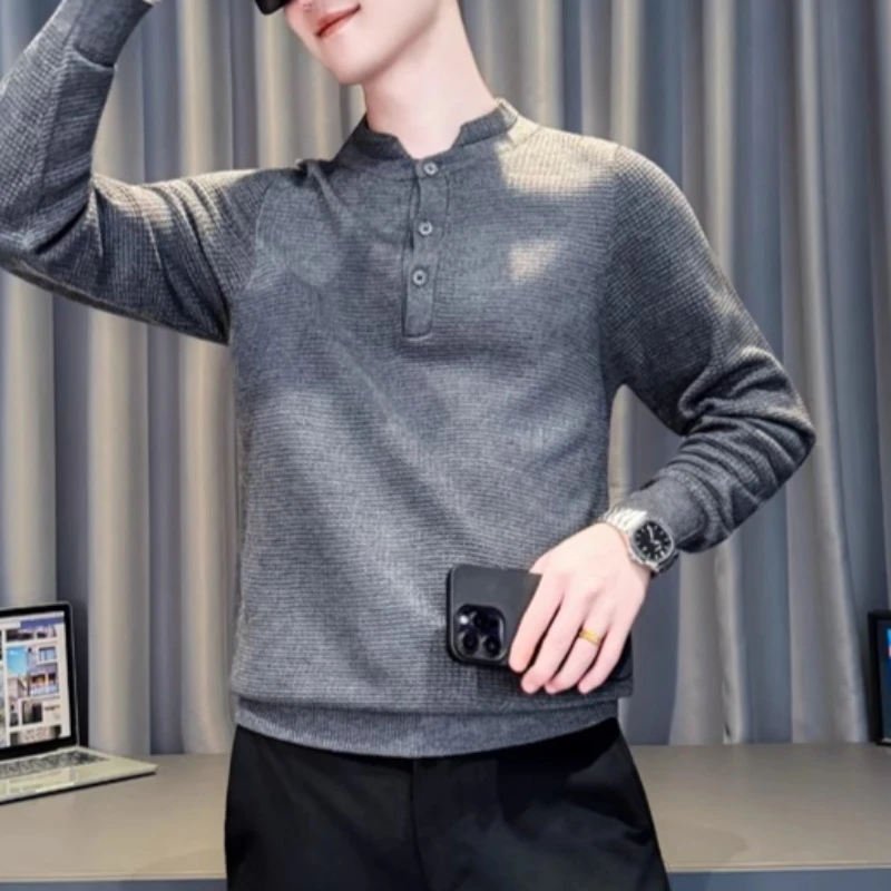 

Корейский модный вязаный свитер для мужчин с круглым вырезом, повседневный вязаный свитер с длинными рукавами, социальный свитер, пуловер, мужская одежда