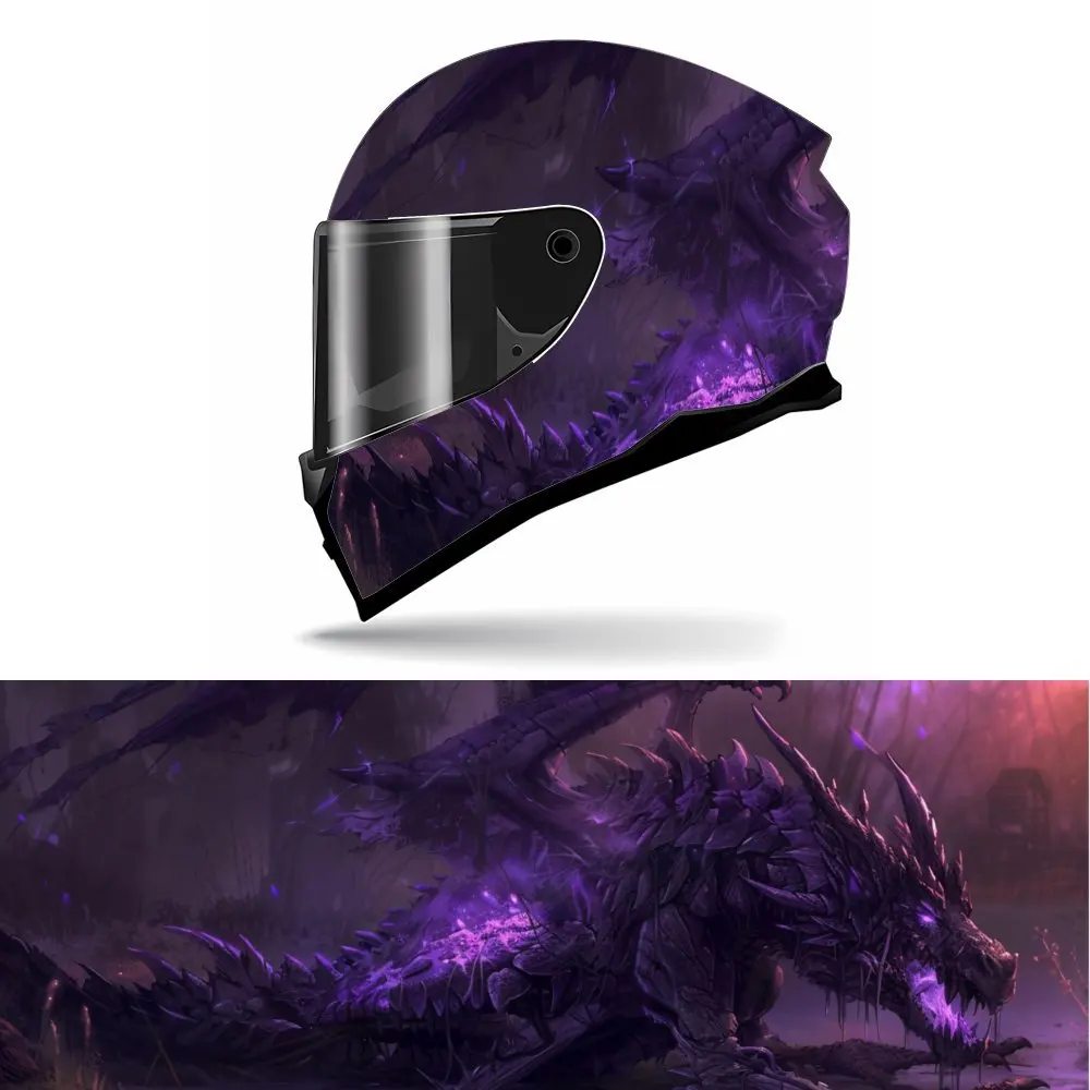 

Evil abyss purple dragon motorcycle vinyl wraps helmet decal, self-adhesive waterproof helmet decoration, helmet sticker,unive