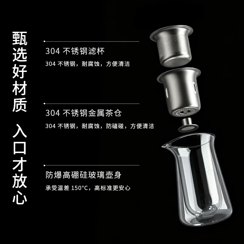 Magnetic Glass Tea Pitcher Infuser Separator Teapot with Drip Tray
