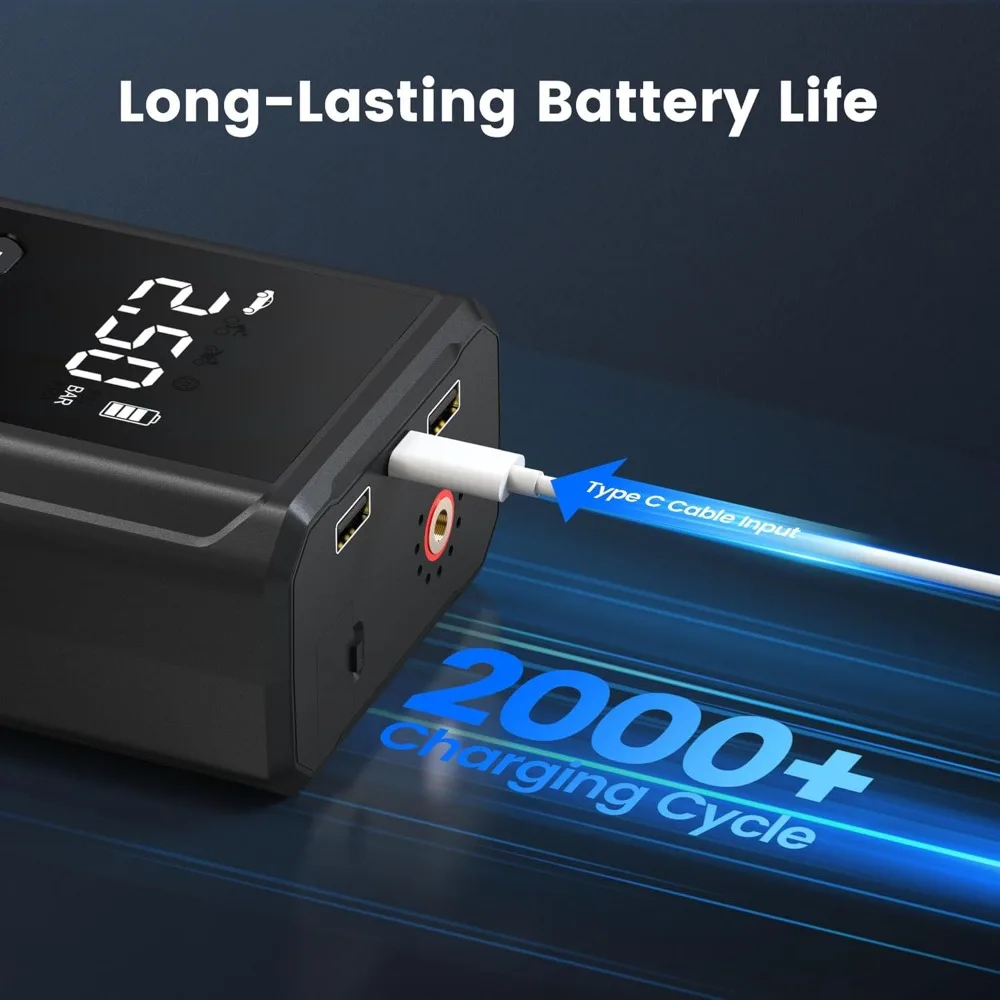 J26 مشغل قفز السيارة المحمول مع ضاغط الهواء، معزز بطارية السيارة 3500 أمبير 12 فولت (جميع محركات الديزل التي تصل إلى 6.0 لتر)، 150 رطل لكل بوصة مربعة T