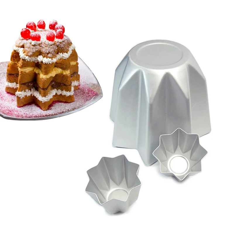 SHENHONG Silver Aluminum Alloy Octagon Cake Moulds Star Shaped Italian Pandoro Bread Molds Kitchen Baking Tools Mousse Bakeware