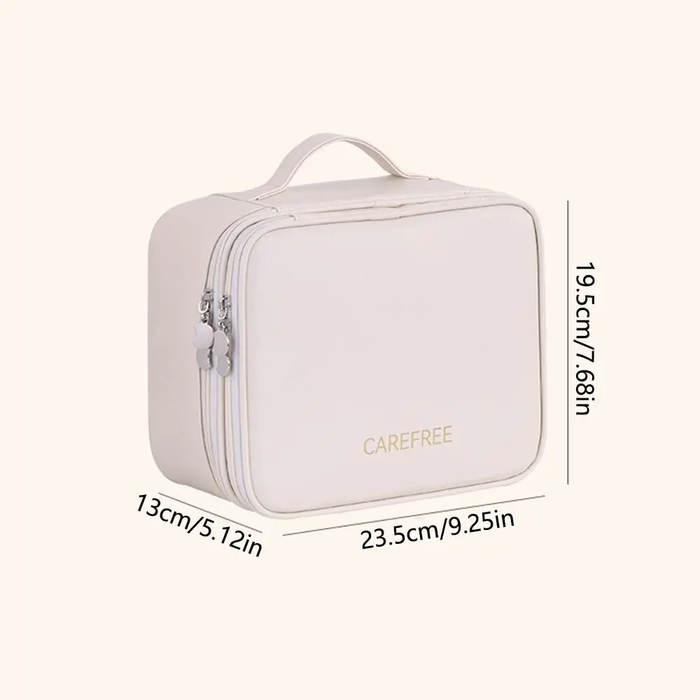Double-Layer Portable Cosmetic Bag PU Leather Large Capacity Travel Toiletry Pouch Detachable Dividers Waterproof
