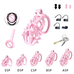 Bdsm Pink Chastity Cage With Pink Spikes Erotic Chastity Cage정조대Sissy Male Cock Cage Penis Wear Alternative Stimulation Sex Toys