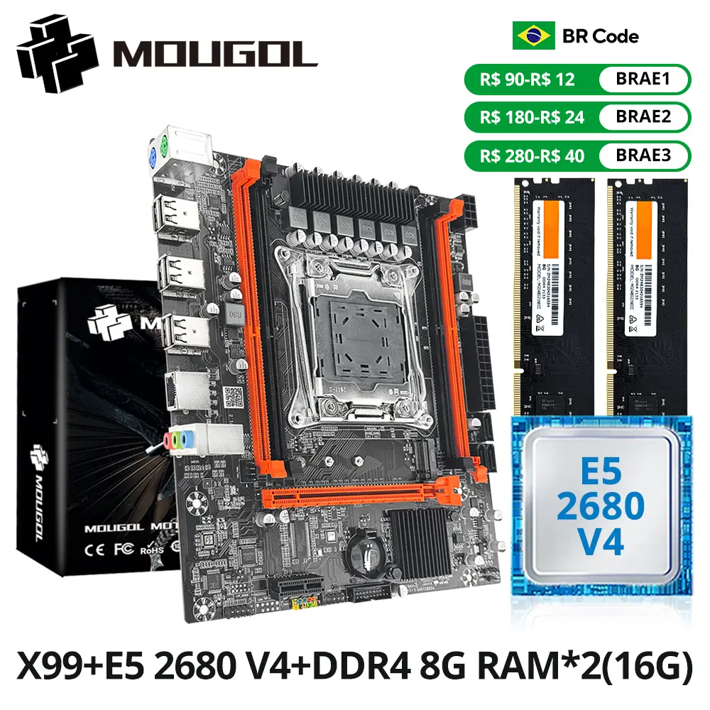 Kit placa-mãe para jogos MOUGOL X99 com Intel Xeon E5 2680 V4 e DDR4 8Gx2 2133MHz Dual Channel ECC RAM M.2 NVME para PC desktop