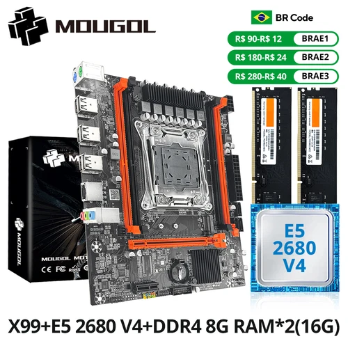 MOUGOL nuevo juego de placa base X99 con Intel Xeon E5 2680 V4 y DDR4 16G (8G * 2) 2133MHz RAM de doble canal M.2 NVME para Host de escritorio