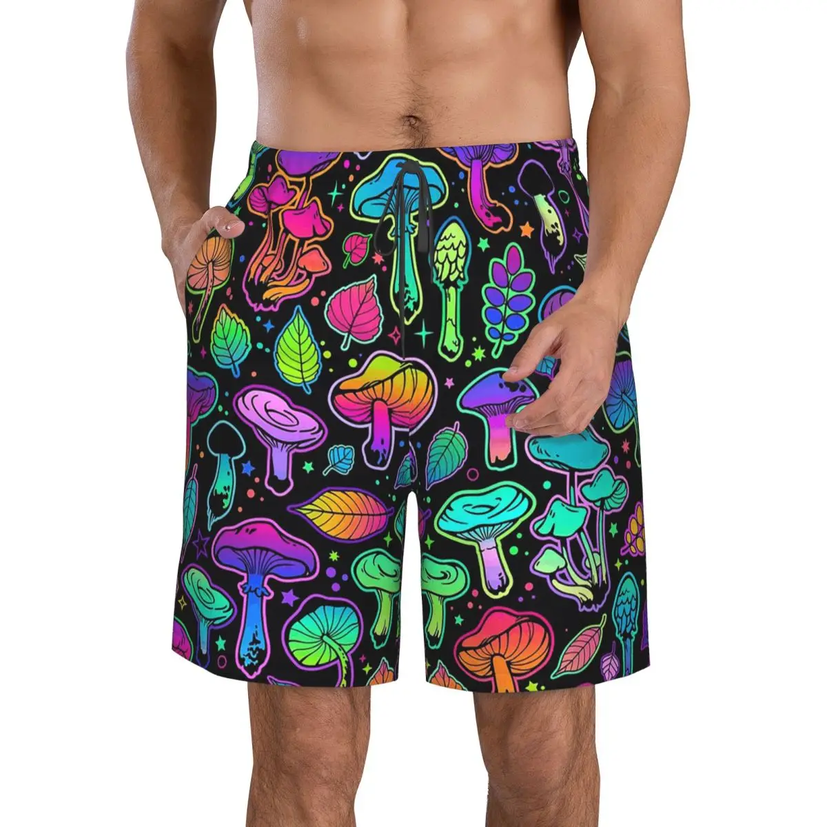 Psychedelic Magic Rainbow Mushrooms Trunks Beach Board Shorts Casual Quick Dry Swimming Summer Men Pants