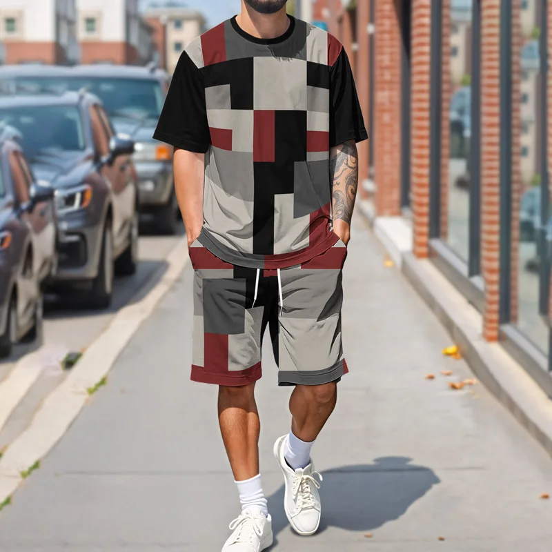 صيف جديد رجل عارضة تي شيرت البدلة الرجعية الأزياء الهندسة طباعة تصميم البوليستر النسيج الجلد ودية مريحة #2