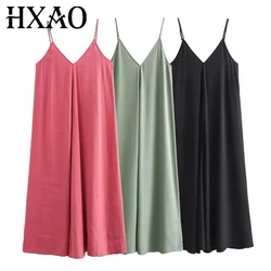 HXAO Women 2024 Long Dress Sleeveless Slip Black Dress Summer Beach Women's Loose Dresses Backless Strappy Midi Holiday Dresses