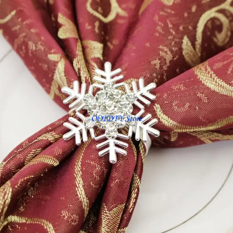 367A 6pcs Christmas Napkin Rings Set Snowflake Napkins Buckles Banquet Accessories