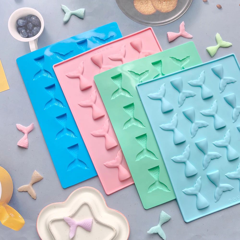 1pc Creative Beauty Fish Tail Chocolate Silicone Mold DIY Double Sugar Cookies Candy Ice Lattice Tray