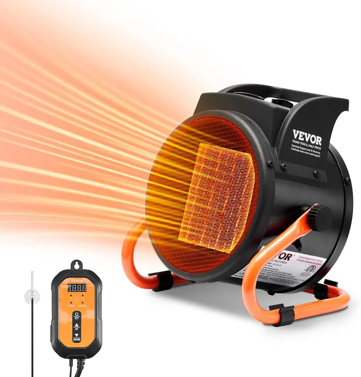 Greenhouse Heater with Thermostat, 1500W PTC Fast Heating with Overheat Protection, 3-Speed Setting Small Grow Tent Heater, Elec