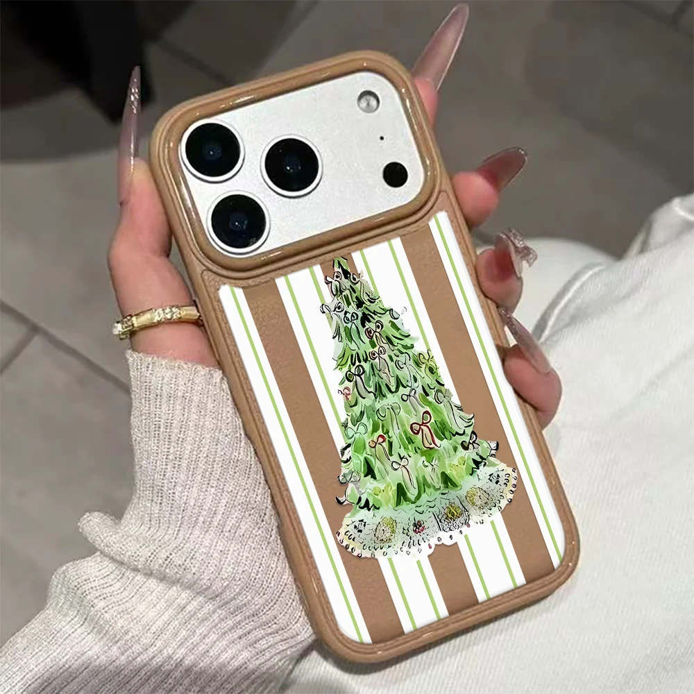 Stripes Decorative Christmas Tree Patterns Phone Case For iPhone 17 Air 16 15 14 Plus 13 12 11 Pro Max Leather Phone Cover