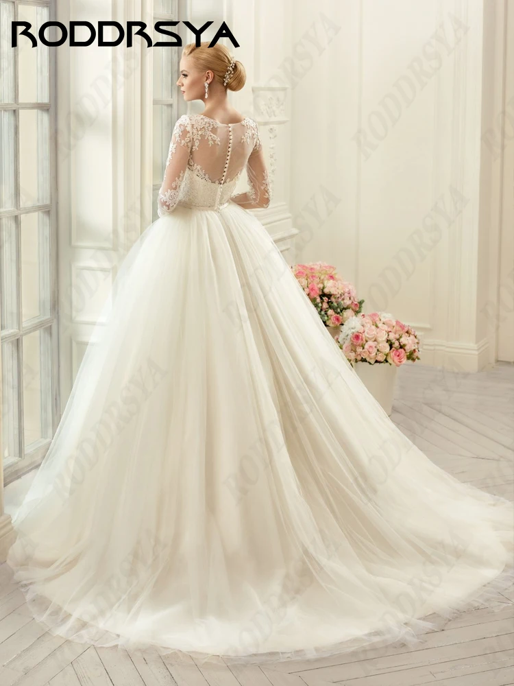 RODDRSYA Princess a-line abiti da sposa per le donne 2024 elegante manica lunga con scollo a barchetta Robe De Soirée Illusion Button Back smileslimaysPrincess a-line abiti da sposa per le donne 2024 elegante manica lu