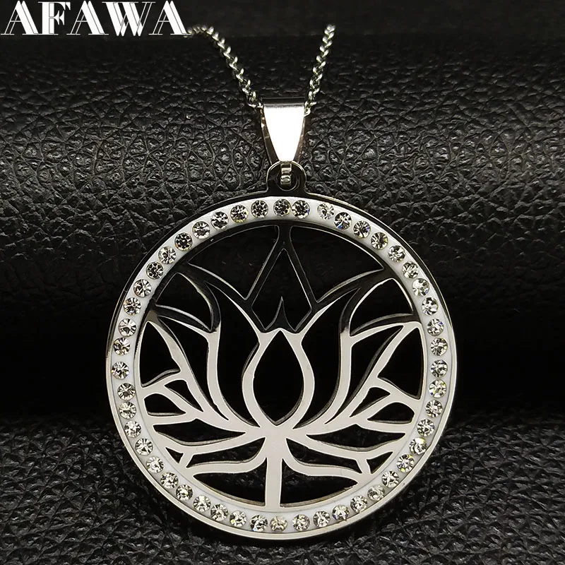 2024 Lotus Crystal Stainless Steel Choker Necklace Women Big Silver Color Necklace Jewelry joyeria de acero inoxidable N171S02