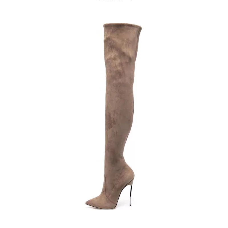 Arden Furtado 2024 brown over the knee boots for women stiletto heel fashion Pointed toe Super high boots for Sexy skinny legs