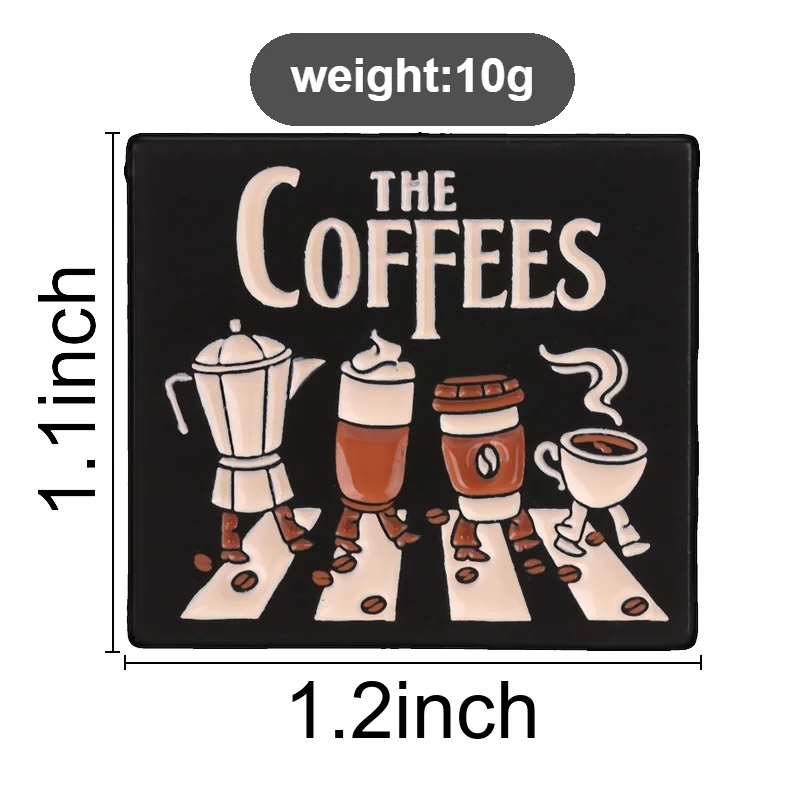 The Coffees Enamel Pins Abbey Road Coffee Walk Brooches Lapel Badges Moka Pot Latte Espresso Jewelry Gift for Friends