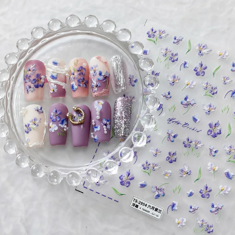 

1 piece 5D winter sweater pattern nail stickers high quality soft embossed white bow rose flower self-adhesive nail stickers