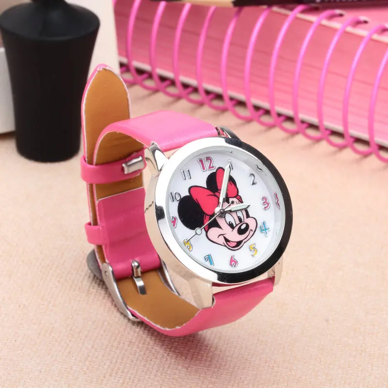 Disney Mickey Minnie Children's Watch Boys Girls Pointer Luminous Digital Quartz Movement Pin Buckle Strap Cartoon kids Watches