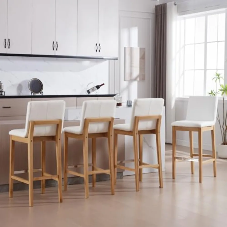 

Набор из 4 барных стульев для кухонного острова, современные барные стулья с обивкой из ПУ, с высокой спинкой, 30 дюймов, прочные, из массива дерева, модель C