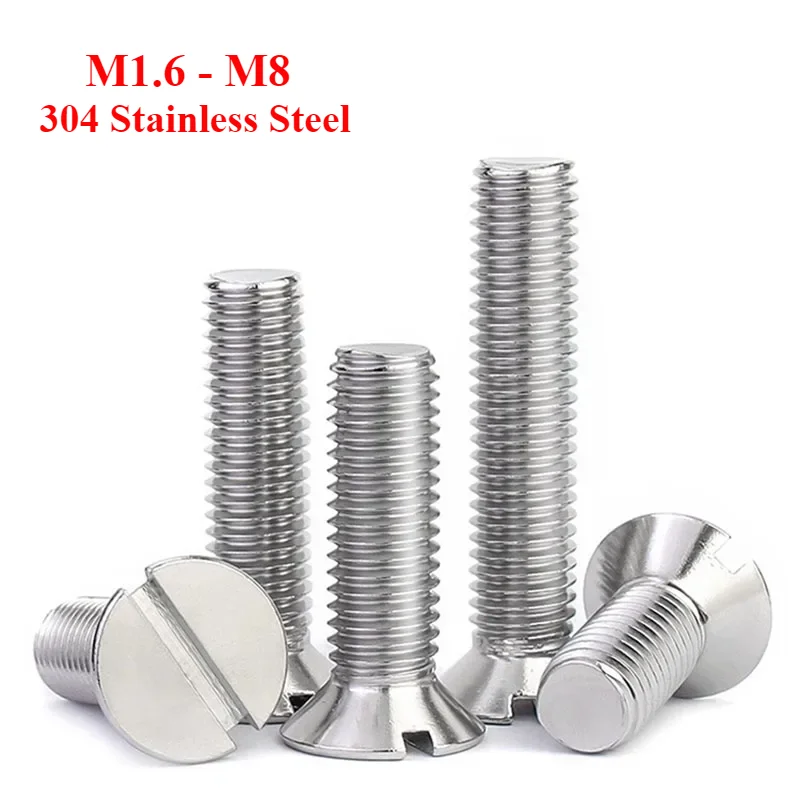 304 Stainless Steel Countersunk Head Screws GB68 A Word Slot Flat Head Screws M1.6 M2 M2.5 M3 M4 M5 M6 M8