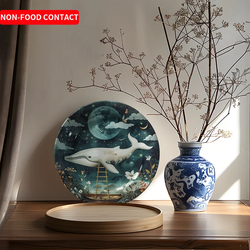 1pc Ocean Whale Ceramic Decorative Plate - Artistic Non-Food Contact Home Decor for Living Room, Bedroom, Study - Unique