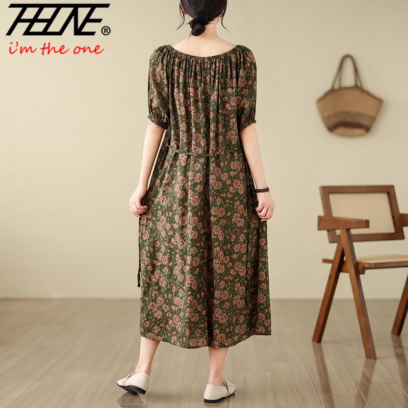 Summer New Indian Clothes Dresses for Women Vestidos Robe Bohemian Cotton Linen With Belt Off-Shoulder Beach Korean Casual Dress