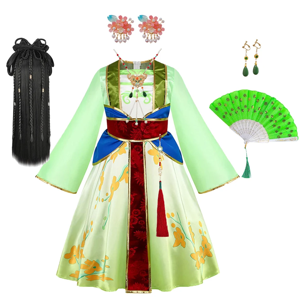 

Halloween Mulan Costume for Girls Movie Live Action Hero Dress with Wig Accessories Girls Chinese Style Hanfu Outfit 3-10Y