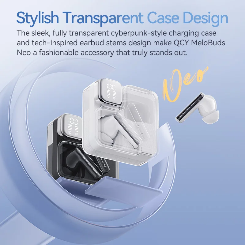 Qcy melobuds neo sem fio bluetooth 5.3 fone de ouvido display digital 10mm driver dinâmico fones de ouvido enc com cancelamento de ruído fone de ouvido