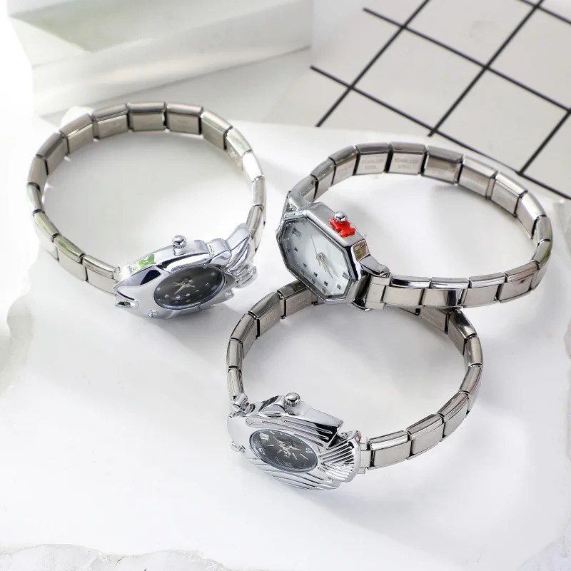 موصل ساعة الموضة الفولاذ المقاوم للصدأ صالح 9 مللي متر وصلات سحرية إيطالية المرأة ساعة مربعة رأس رابط سوار لتقوم بها بنفسك مجوهرات هدية #4