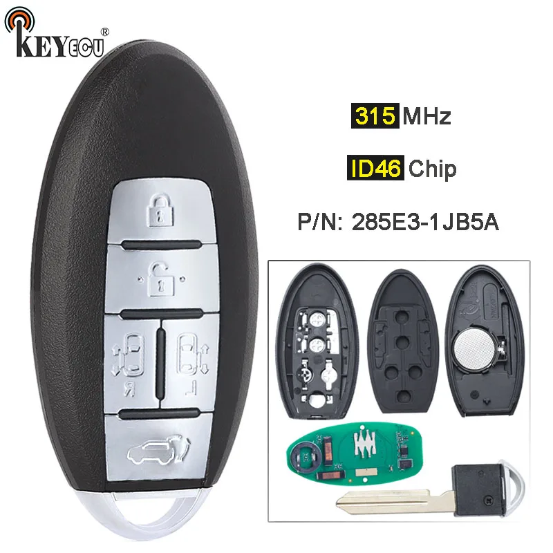 KEYECU 315MHz ID46 Chip P/N: 285E3-1JB5A Car Keyless Smart Remote Key Fob for Nissan Quest 2013 2014 2015 2016 2017