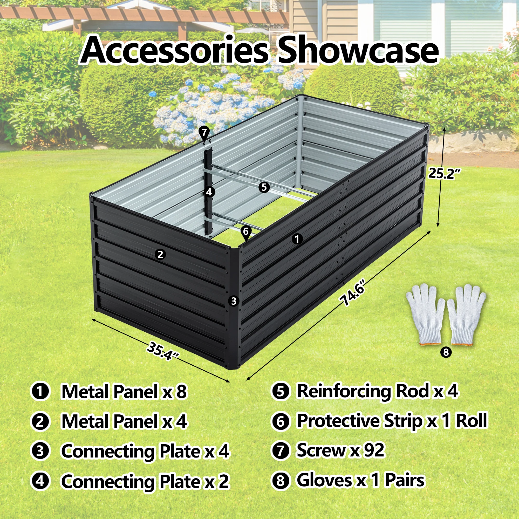 6x3x2 ft Galvanized Steel Raised Garden Bed Planter Box for Vegetables Flowers Herbs Succulents Patio Backyard Black