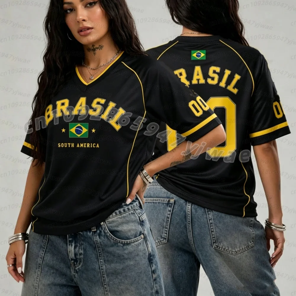 26 Women Sports Style No.10  BRASIL Print Short Sleeve v-Neck Women's Children Mens Tops Men Wome Plus-Size soccer fans T-Shirt