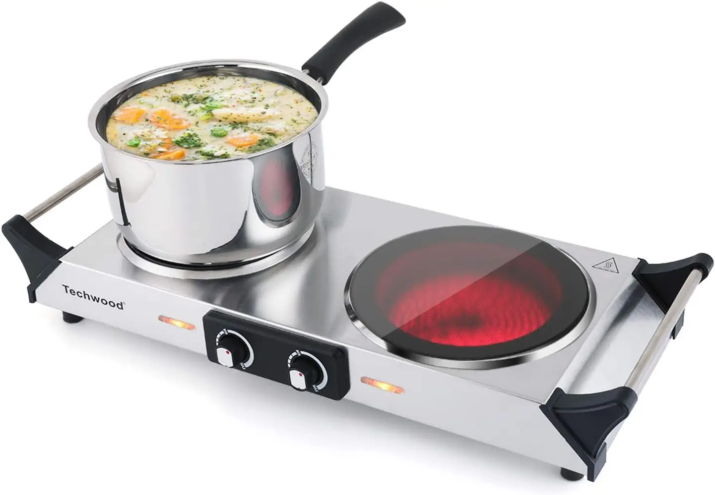 

Double Infrared Ceramic Hot Plate for Cooking, Two Control Cooktop Burner, Portable Anti-scald handles Suitable