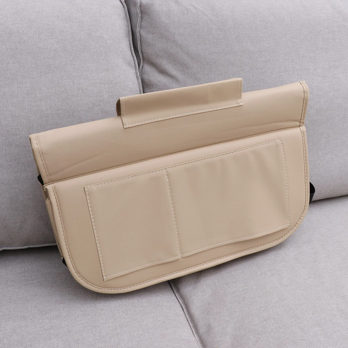 حقيبة تنظيم المقعد الخلفي للسيارة باللون البيج، حامل تخزين متعدد الوظائف، تصميم صينية قابلة للطي، سهل الاستخدام للرحلات #1