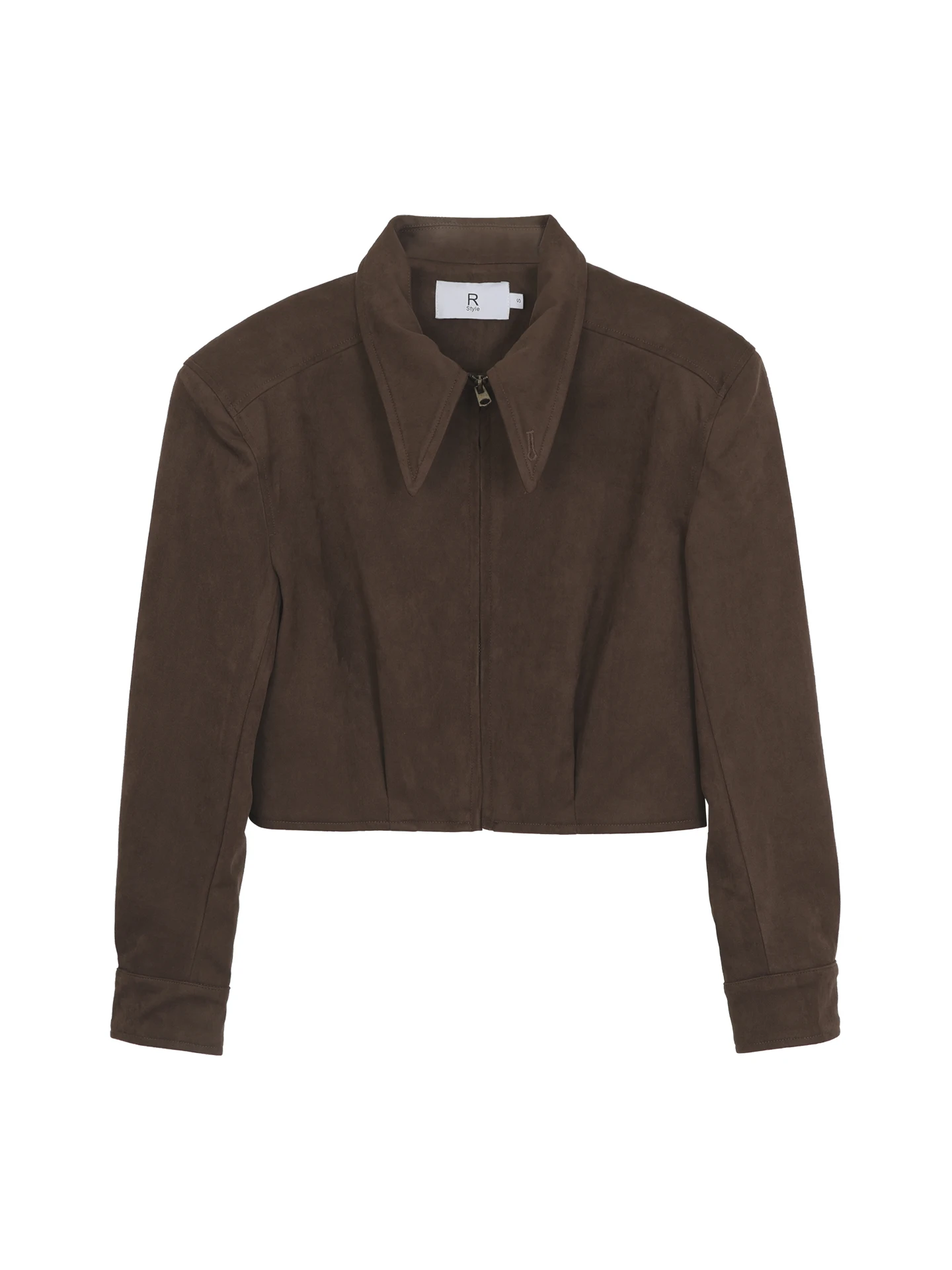 جاكيت نسائي قصير من جلد الغزال الأحمر بتصميم عصري للخريف، بلون القهوة، تصميم أنيق مستقيم للتنقل اليومي