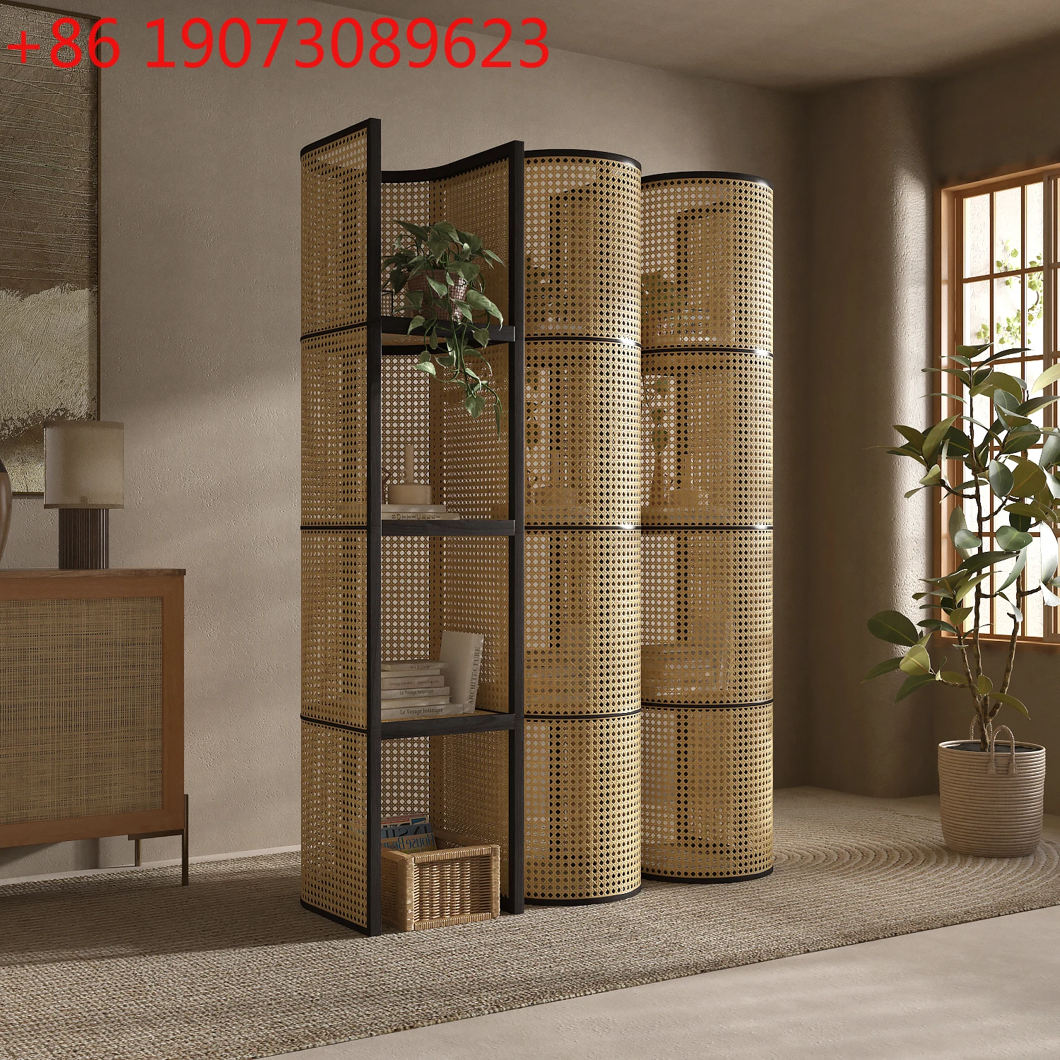 

Nordic Rattan Shelves, Living Room Multi-layer Floor Bookshelf, Retro