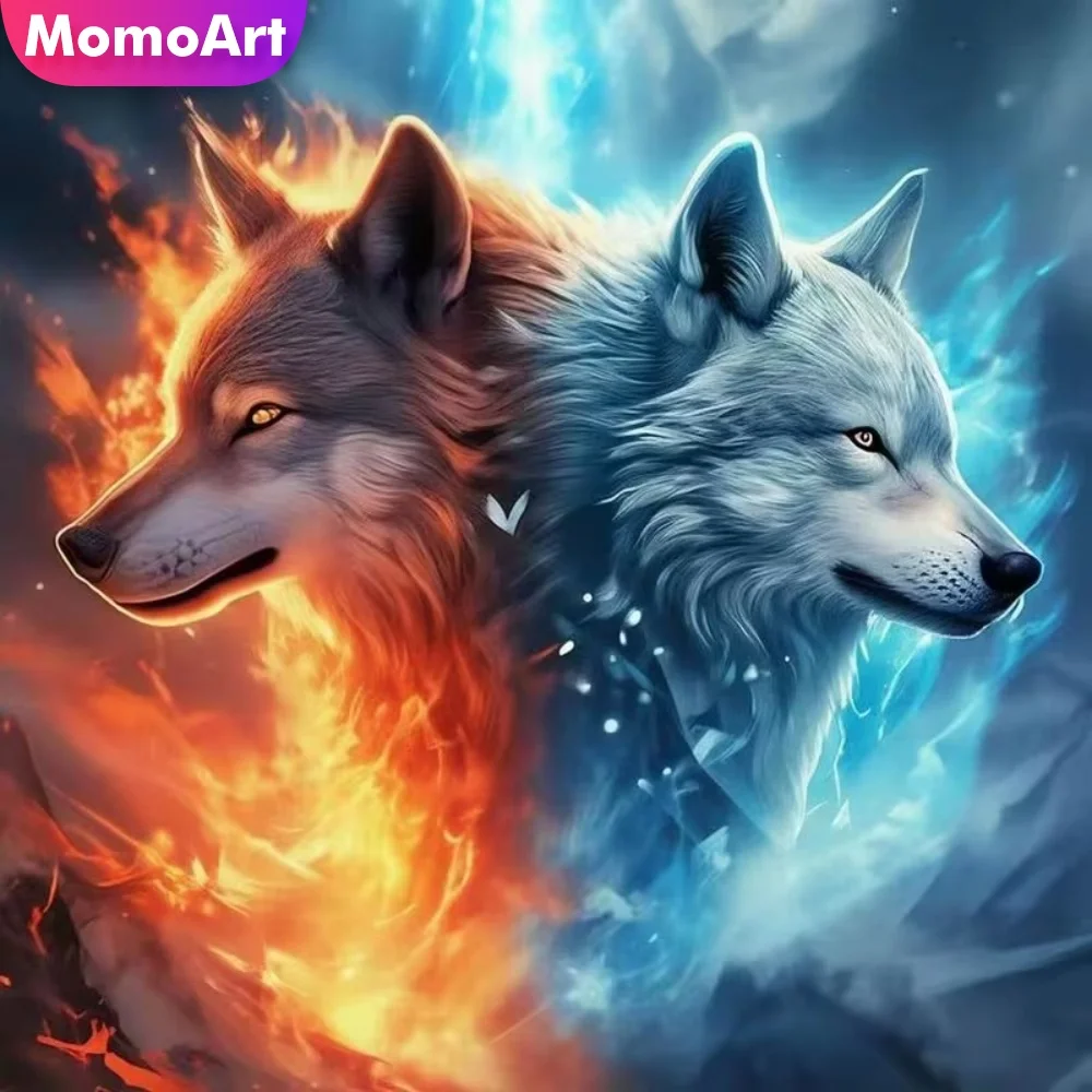 Momoart Neuerscheinung Diamant-Mosaik Hund Tier Acryl-Bastelbedarf Diamantmalerei Wolf DIY Bild aus Strass Heimdekoration