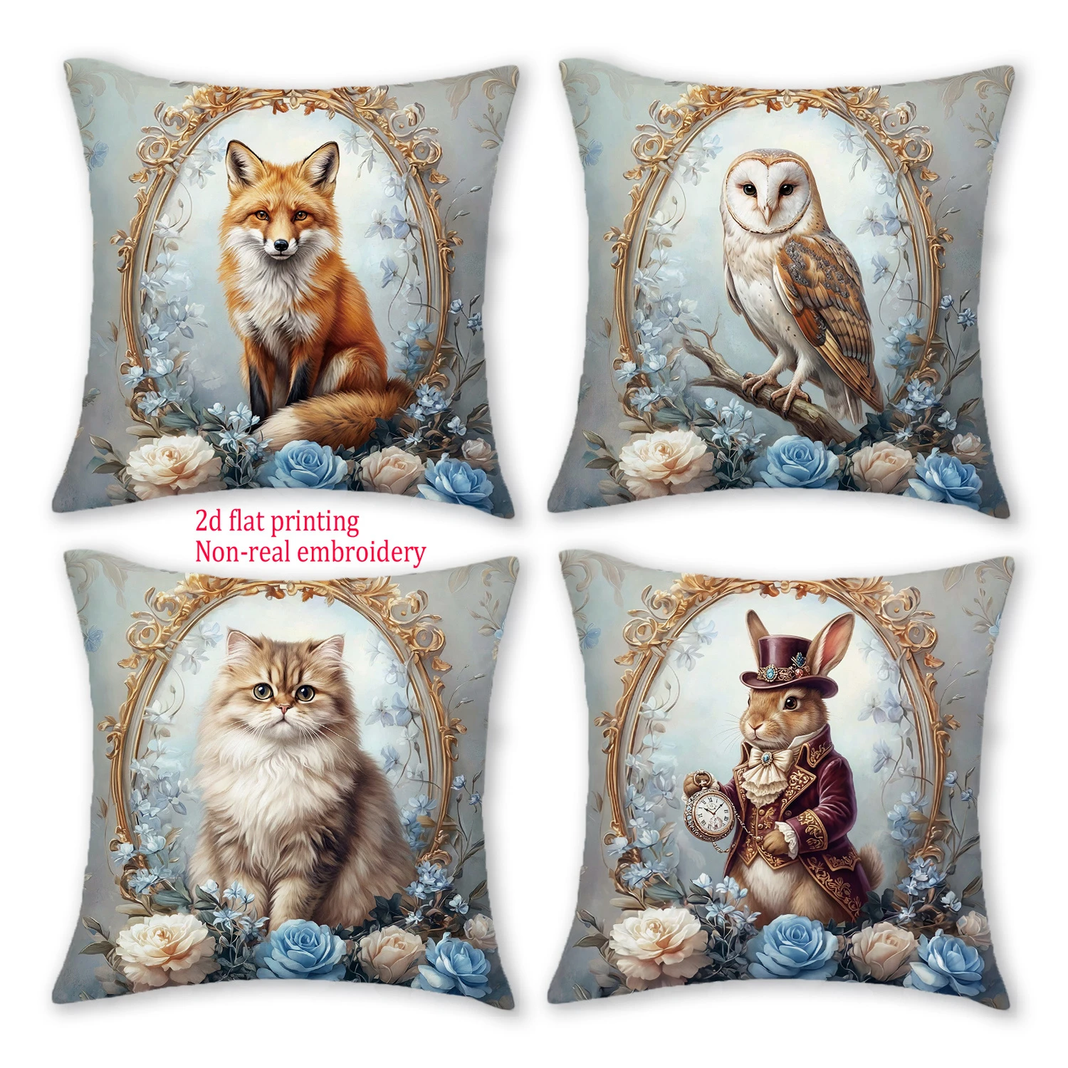 

1/4 шт. винтажные декоративные наволочки в викторианском стиле с изображением животных (лиса, сова, кошка, кролик) и цветочными узорами для дома, дивана, спальни