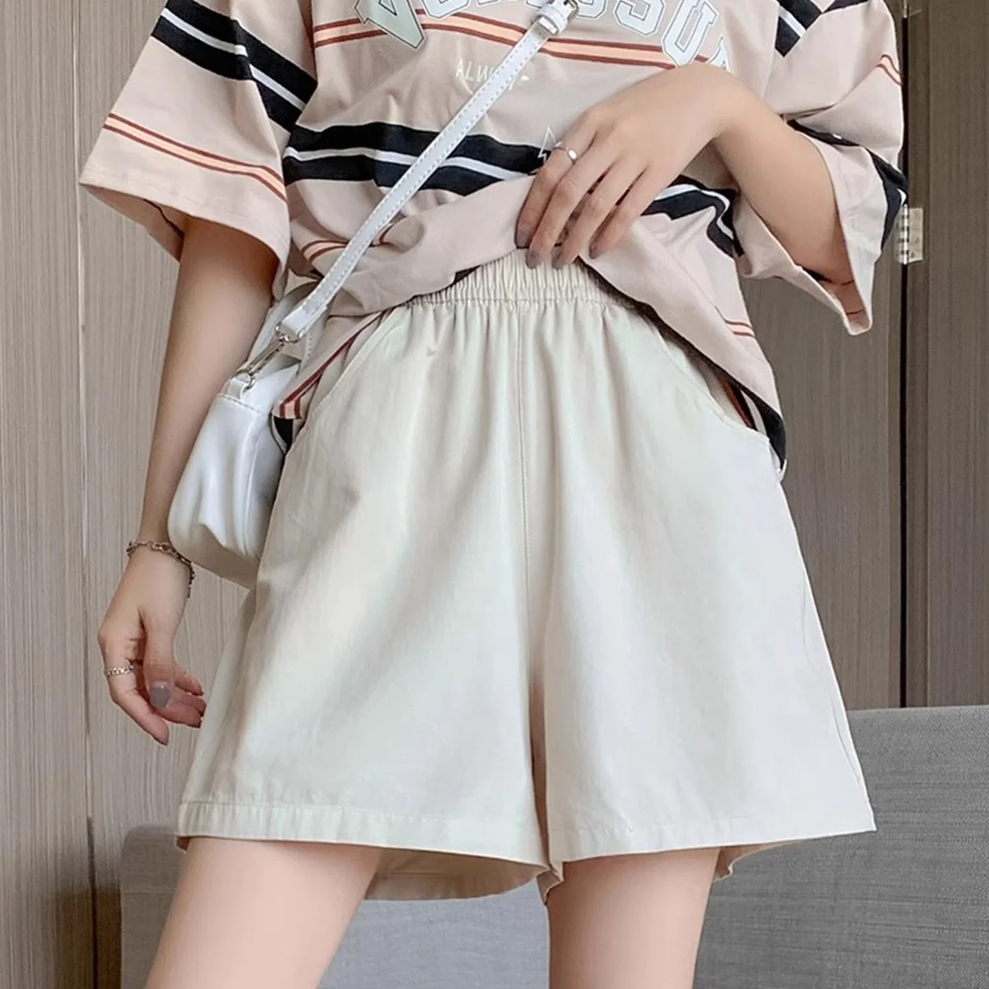 Pure Cotton Workwear Shorts Women Summer Thin Large Size Flattering Loose BF Lazy Style Small Height Wide Leg Pants