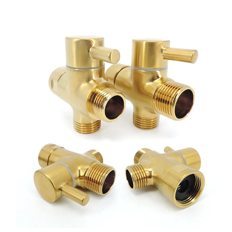 T Adapter water tap faucet 3 way Gold-plating Stainless Valve Diverter Brass Separator toilet Shower Head Tee R23