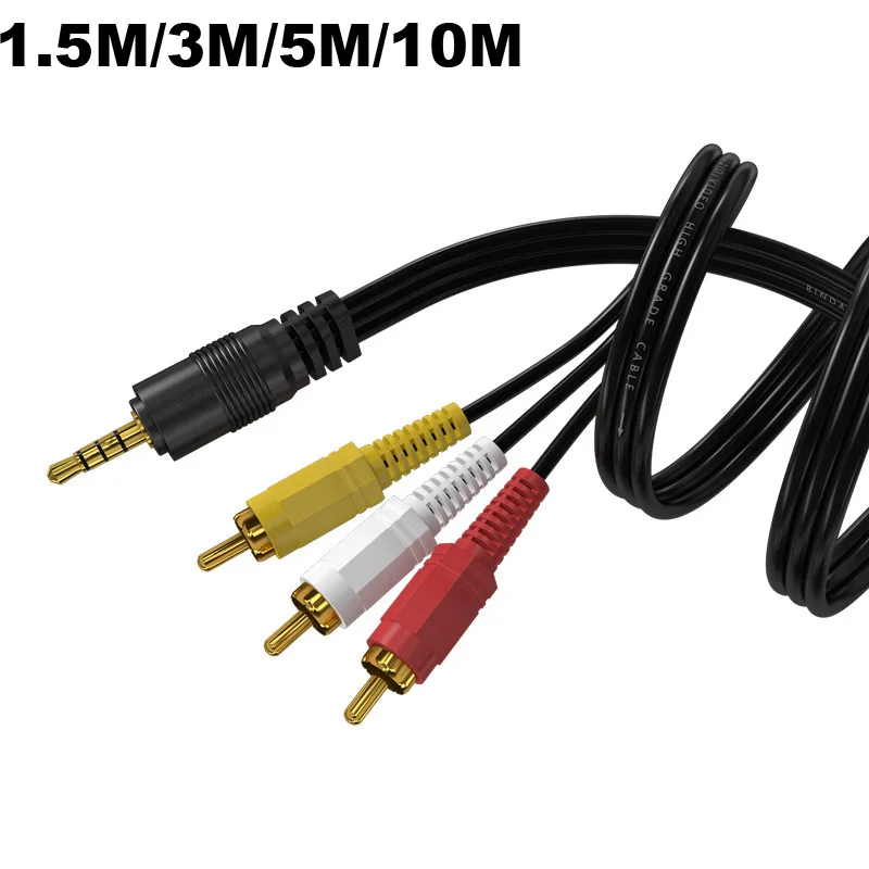 

3.5mm Male to 3 RCA Male Stereo Audio Video AV Composite Cable for CD Camcorder DVD Player TV Set-top Box 1.5M 3M 5M 10M